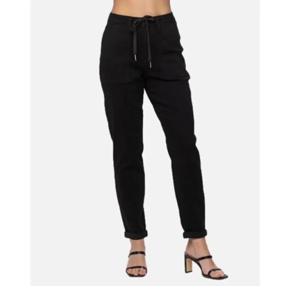 Judy Blue Jeans 7/28 Black Denim Jogger Drawstring Stretch High Rise JB88700 EUC
